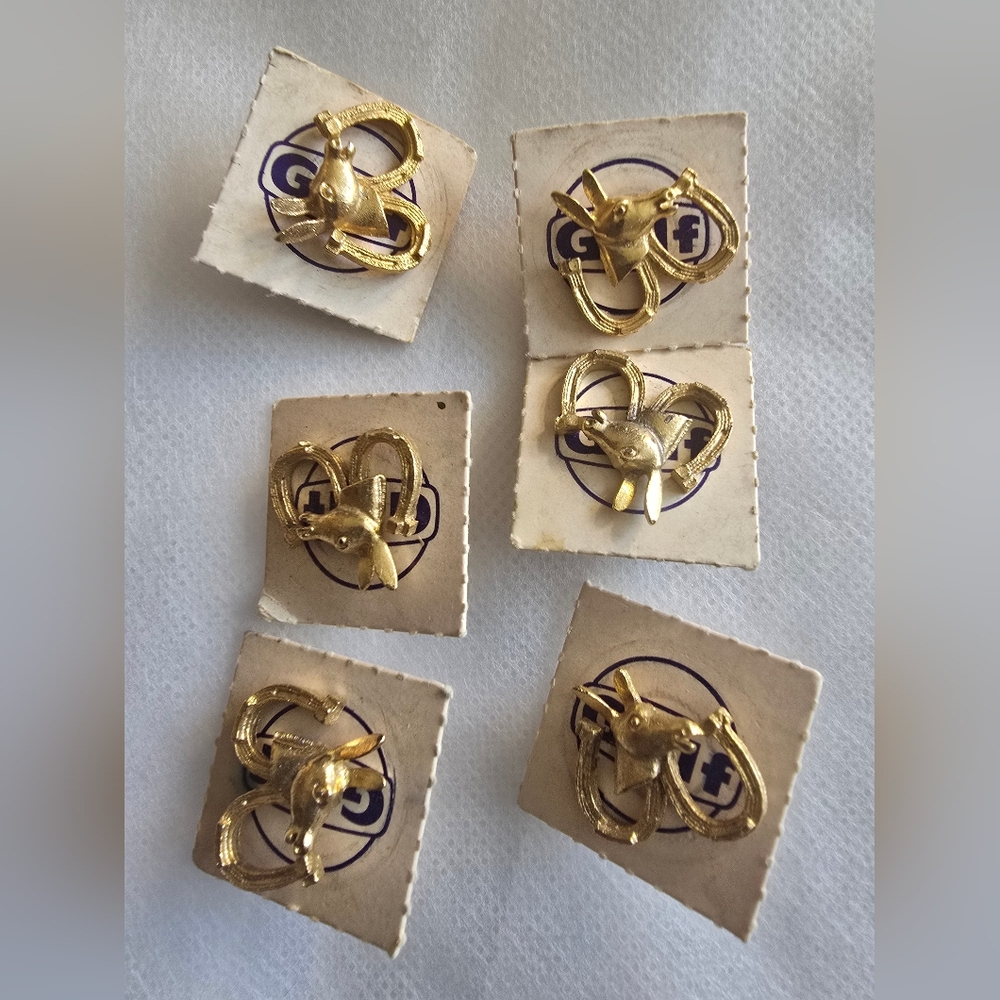 VTG 1960'S GOLD OIL PROMO GOLD TONE LAPEL PINS DONKEY HORSESHOES DEMOCRATIC (6)